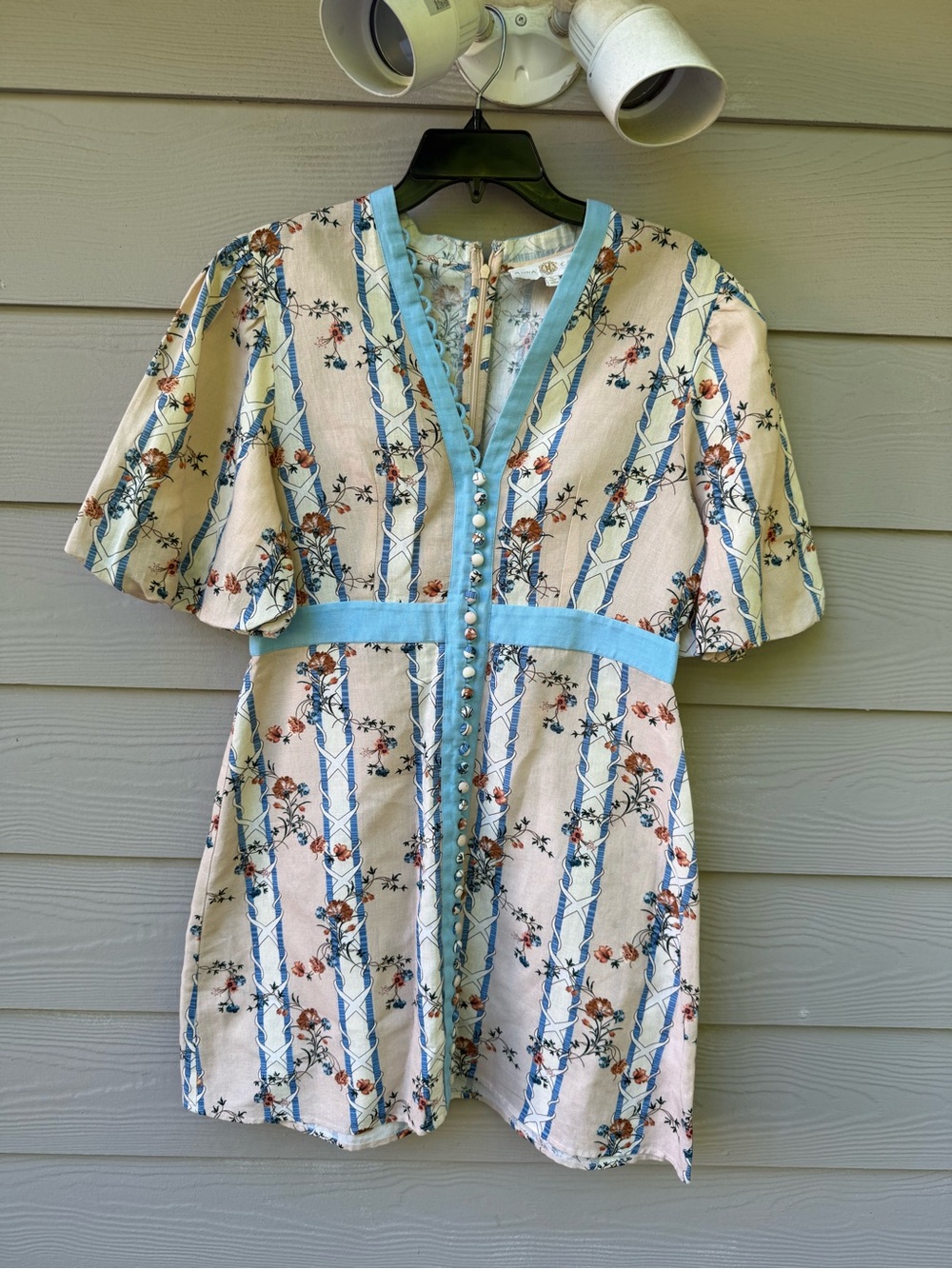 Anna Cate PEACH/BLUE FLORAL LINEN KENDAL DRESS - Picture 6 of 12